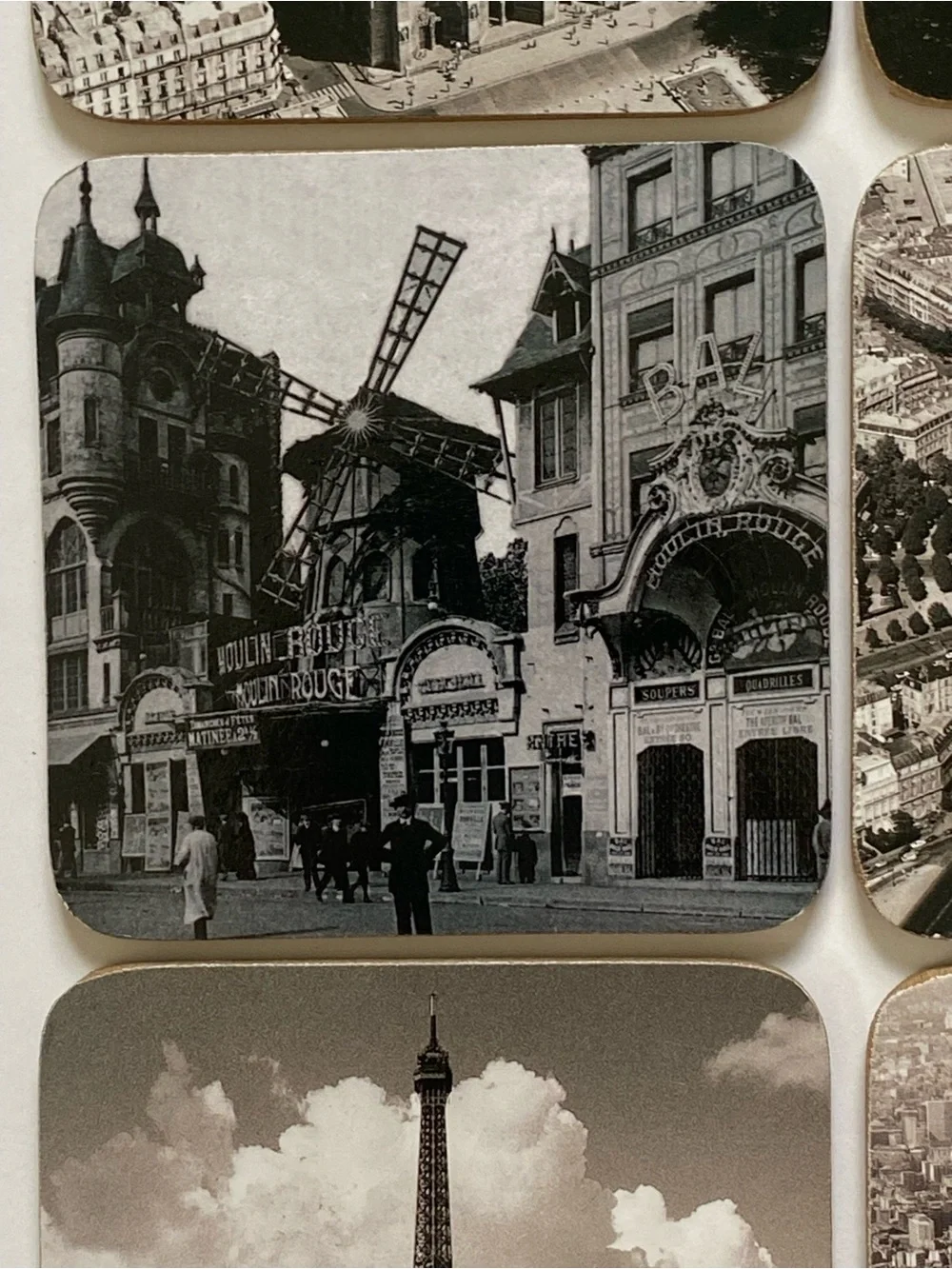 Paris Coasters Scenes France Set Of 6 Cork Back EUC Eiffel Tower Moulin Rouge